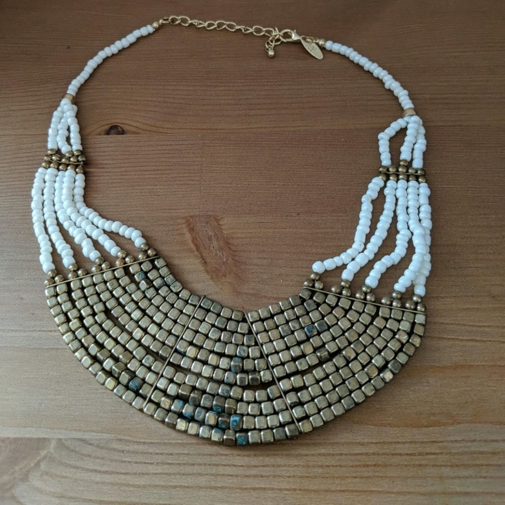 White & Gold Bib Necklace